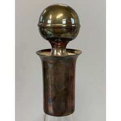 BOTTIGLIA DECANTER VETRO COLLO TAPPO METALLO ARGENTATO DECORO DORATO FOGLIA VITE