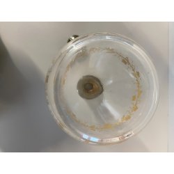 BOTTIGLIA DECANTER VETRO COLLO TAPPO METALLO ARGENTATO DECORO DORATO FOGLIA VITE