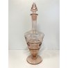 BOTTIGLIA VINTAGE con TAPPO CARAFFA VETRO ROSA ANTICO DECORO ANELLI ART DECO '40