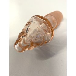 BOTTIGLIA VINTAGE con TAPPO CARAFFA VETRO ROSA ANTICO DECORO ANELLI ART DECO '40