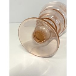 BOTTIGLIA VINTAGE con TAPPO CARAFFA VETRO ROSA ANTICO DECORO ANELLI ART DECO '40