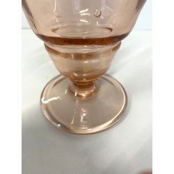 BOTTIGLIA VINTAGE con TAPPO CARAFFA VETRO ROSA ANTICO DECORO ANELLI ART DECO '40
