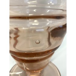 BOTTIGLIA VINTAGE con TAPPO CARAFFA VETRO ROSA ANTICO DECORO ANELLI ART DECO '40