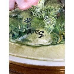 GRUPPO SCULTOREO CERAMICA Capodimonte B.M.G. ALBERO BIMBI RACCOLTA FRUTTA 29cm/h