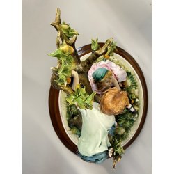 GRUPPO SCULTOREO CERAMICA Capodimonte B.M.G. ALBERO BIMBI RACCOLTA FRUTTA 29cm/h