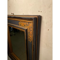 ANTICA SPECCHIERA CORNICE IMPERO LEGNO DECORI DORATI NERA epoca 1800 46X54CM OLD