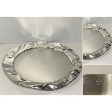VASSOIO ACCIAIO INOX "Foix" DESIGN  Lluis Clotet PER ALESSI ø 44 cm VINTAGE TRAY