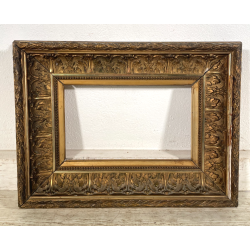 ANTICA CORNICE BAROCCA DORATA epoca 900 OLD LEGNO SCOLPITO FOGLIA ORO 44 X 59 CM