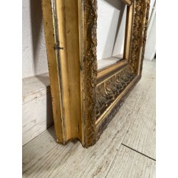 ANTICA CORNICE BAROCCA DORATA epoca 900 OLD LEGNO SCOLPITO FOGLIA ORO 44 X 59 CM