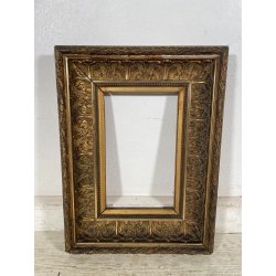ANTICA CORNICE BAROCCA DORATA epoca 900 OLD LEGNO SCOLPITO FOGLIA ORO 44 X 59 CM