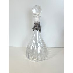 grande BOTTIGLIA DECANTER VETRO decoro FOGLIA VITE ARGENTO 925 h 33 cm