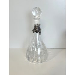 grande BOTTIGLIA DECANTER VETRO decoro FOGLIA VITE ARGENTO 925 h 33 cm