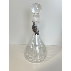 grande BOTTIGLIA DECANTER VETRO decoro FOGLIA VITE ARGENTO 925 h 33 cm