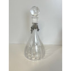 grande BOTTIGLIA DECANTER VETRO decoro FOGLIA VITE ARGENTO 925 h 33 cm