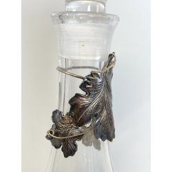 grande BOTTIGLIA DECANTER VETRO decoro FOGLIA VITE ARGENTO 925 h 33 cm