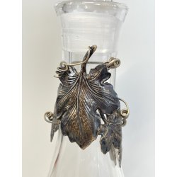 grande BOTTIGLIA DECANTER VETRO decoro FOGLIA VITE ARGENTO 925 h 33 cm
