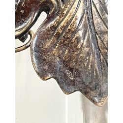 grande BOTTIGLIA DECANTER VETRO decoro FOGLIA VITE ARGENTO 925 h 33 cm