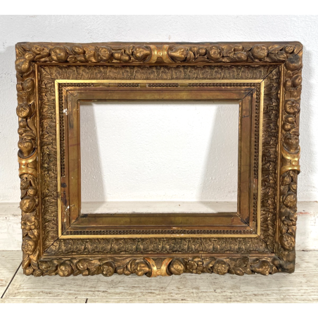 ANTICA CORNICE BAROCCA DORATA epoca 800 OLD LEGNO SCOLPITO FOGLIA ORO 63 X 52 CM
