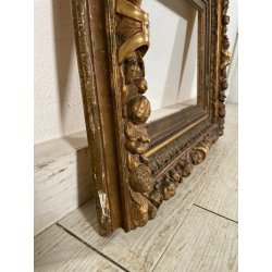 ANTICA CORNICE BAROCCA DORATA epoca 800 OLD LEGNO SCOLPITO FOGLIA ORO 63 X 52 CM
