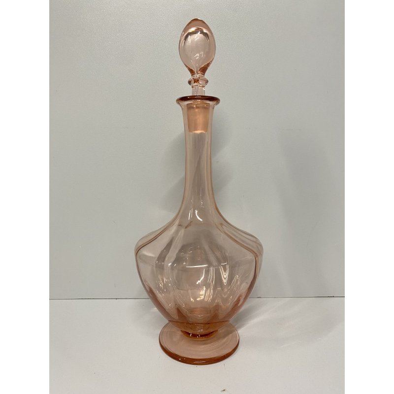 BOTTIGLIA VINTAGE CON TAPPO DECANTER CARAFFA VETRO ROSA PESCA NERVATURE '30