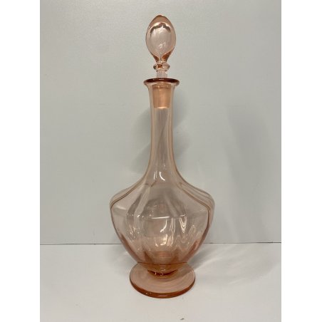 BOTTIGLIA VINTAGE CON TAPPO DECANTER CARAFFA VETRO ROSA PESCA NERVATURE '30
