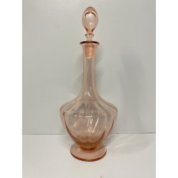 BOTTIGLIA VINTAGE CON TAPPO DECANTER CARAFFA VETRO ROSA PESCA NERVATURE '30