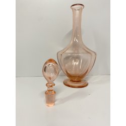 BOTTIGLIA VINTAGE CON TAPPO DECANTER CARAFFA VETRO ROSA PESCA NERVATURE '30