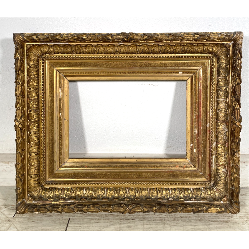 ANTICA GRANDE CORNICE BAROCCA DORATA epoca 800 OLD LEGNO FOGLIA ORO 58 X 71 CM