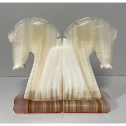 ANTICA COPPIA FERMALIBRI CAVALLO PIETRA ONICE HORSE BOOKENDS 1980