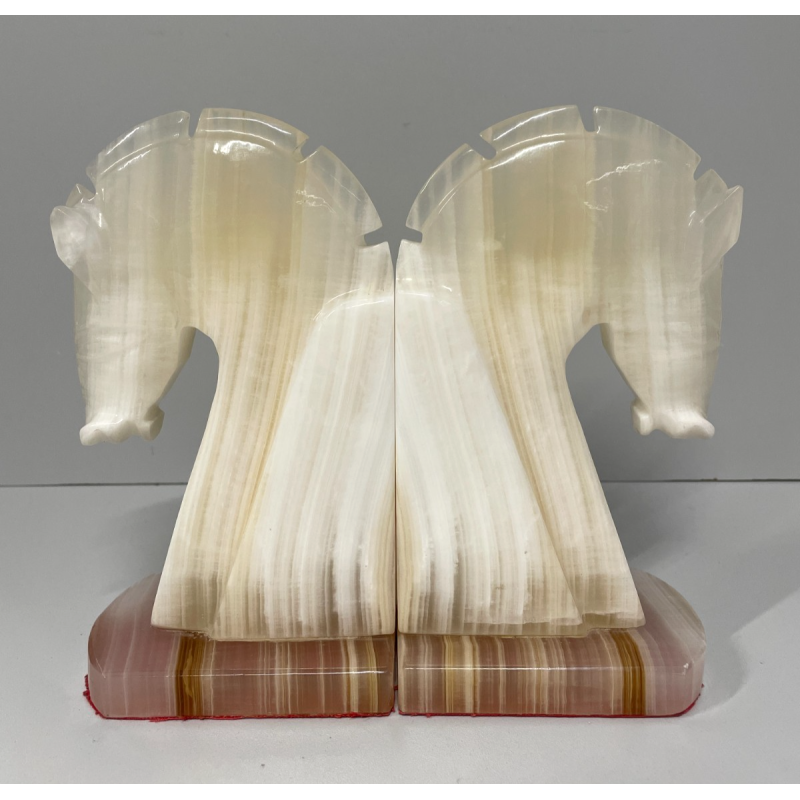 ANTICA COPPIA FERMALIBRI CAVALLO PIETRA ONICE HORSE BOOKENDS 1980
