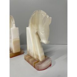 ANTICA COPPIA FERMALIBRI CAVALLO PIETRA ONICE HORSE BOOKENDS 1980