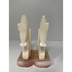 ANTICA COPPIA FERMALIBRI CAVALLO PIETRA ONICE HORSE BOOKENDS 1980