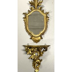 elegante piccola CONSOLE con SPECCHIERA DORATA epoca '900 stile BAROCCO legno