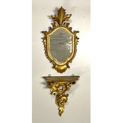 elegante piccola CONSOLE con SPECCHIERA DORATA epoca '900 stile BAROCCO legno