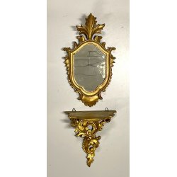 elegante piccola CONSOLE con SPECCHIERA DORATA epoca '900 stile BAROCCO legno