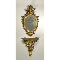 elegante piccola CONSOLE con SPECCHIERA DORATA epoca '900 stile BAROCCO legno