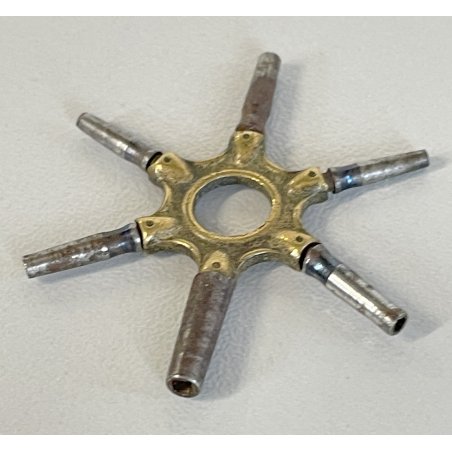 antica CHIAVE A STELLA ottone acciaio fine 800 RARA CHIAVE A RAGNO per OROLOGI
