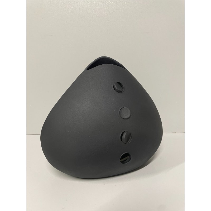 PICCOLO VASO CARAMICA DESIGN NERO OPACO FUTURISTA BOCCA VINTAGE EPOCA 1980