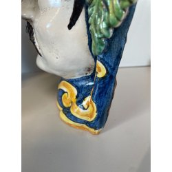 ANTICA COPPIA TESTE DI MORO CERAMICA CALTAGIRONE APPENDIBILI A MURO VASO 1970