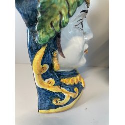 ANTICA COPPIA TESTE DI MORO CERAMICA CALTAGIRONE APPENDIBILI A MURO VASO 1970