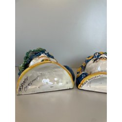 ANTICA COPPIA TESTE DI MORO CERAMICA CALTAGIRONE APPENDIBILI A MURO VASO 1970