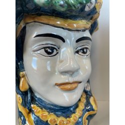 ANTICA COPPIA TESTE DI MORO CERAMICA CALTAGIRONE APPENDIBILI A MURO VASO 1970