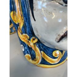 ANTICA COPPIA TESTE DI MORO CERAMICA CALTAGIRONE APPENDIBILI A MURO VASO 1970