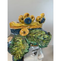 ANTICA COPPIA TESTE DI MORO CERAMICA CALTAGIRONE APPENDIBILI A MURO VASO 1970