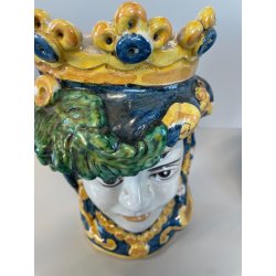 ANTICA COPPIA TESTE DI MORO CERAMICA CALTAGIRONE APPENDIBILI A MURO VASO 1970