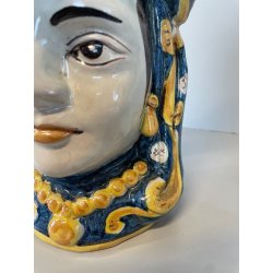 ANTICA COPPIA TESTE DI MORO CERAMICA CALTAGIRONE APPENDIBILI A MURO VASO 1970