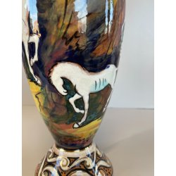 ANTICO VASO CERAMICA Zulimo Aretini DECORO CAVALLI SMALTO POLICROMO ORO 1950