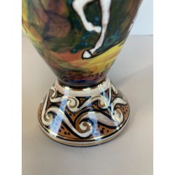 ANTICO VASO CERAMICA Zulimo Aretini DECORO CAVALLI SMALTO POLICROMO ORO 1950