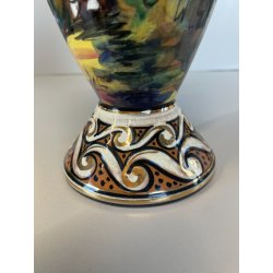 ANTICO VASO CERAMICA Zulimo Aretini DECORO CAVALLI SMALTO POLICROMO ORO 1950