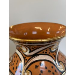 ANTICO VASO CERAMICA Zulimo Aretini DECORO CAVALLI SMALTO POLICROMO ORO 1950